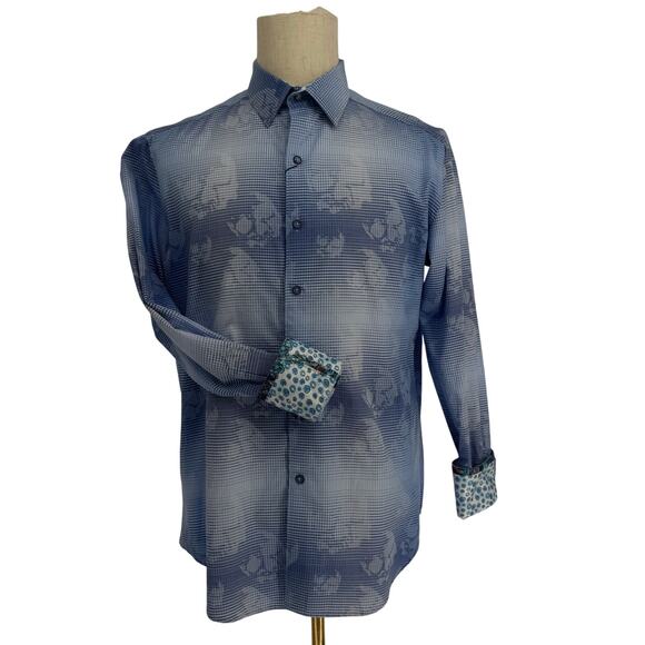 Robert Graham Woven Button Front Long Sleeve Kings Valley Light Blue Shirt M - Picture 1 of 8